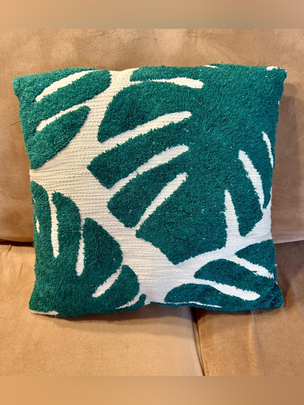 Urban Outfitters monstera leaf embroidered pillow